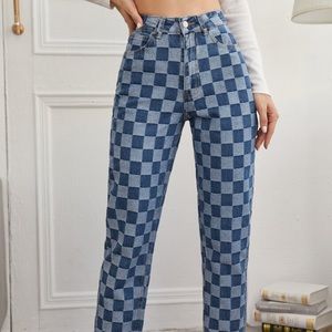 shein checkered blue high waisted pants